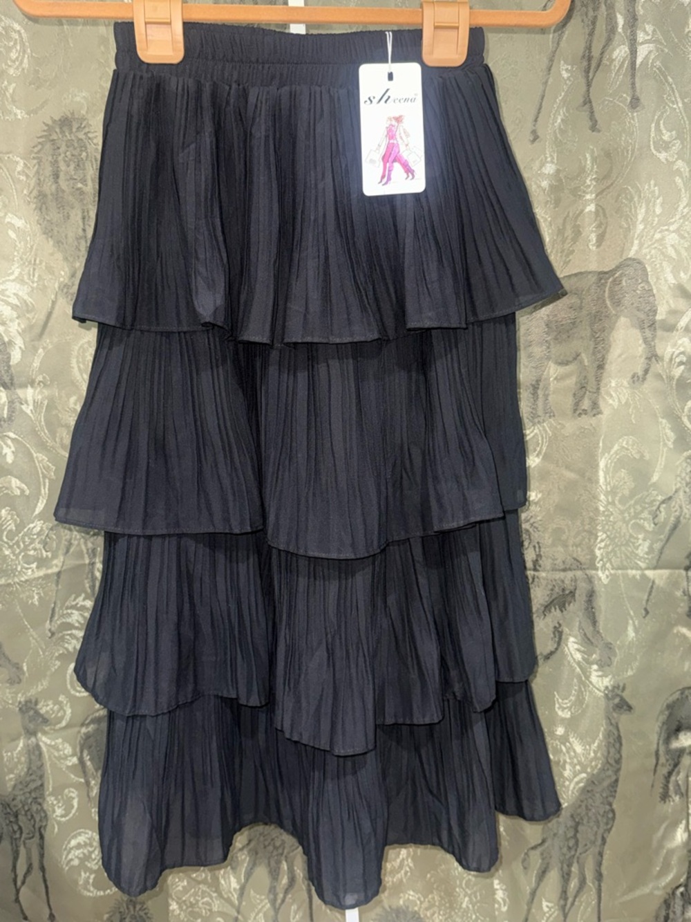 Black Tiered Maxi Skirt — Flowing Pleated Layers